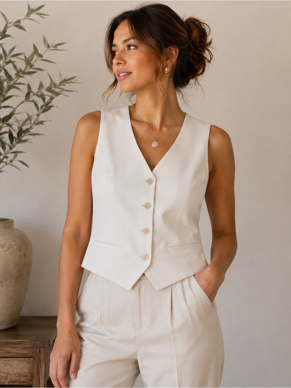 H&M Cream Ivory Tailored Vest NWT Size S Button Front Waistcoat